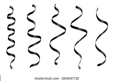 Set Black Curly Ribbons Isolated On White Background. Vector Illustration