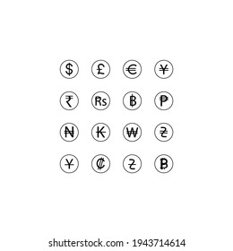 Conjunto de iconos de moneda negra. Ilustración vectorial eps 10