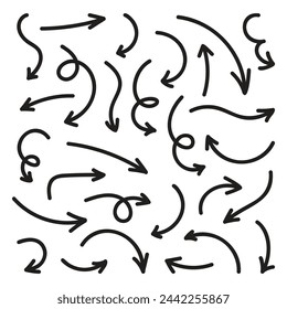 set of black curve arrows doodle style