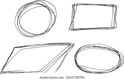 Definir a curva preta desenhada à mão rabiscar os elementos rabiscar linha Bordas abstratas Quadros curvos Abstratos Rabiscos Formas geométricas curvas Desenhado à mão Isolado sobre fundo branco Manifestação subconsciente
