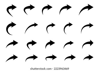 Set of black curved arrows isolated on white.