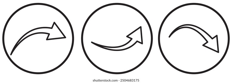 Set of black curved arrows isolated on white.