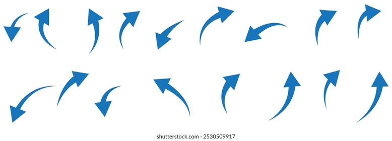 Conjunto de setas curvas pretas isoladas sobre fundo branco. Ícones editáveis de ilustração de vetor.