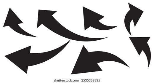 Conjunto de setas curvas pretas isoladas sobre fundo branco. Ícones editáveis de ilustração de vetor.