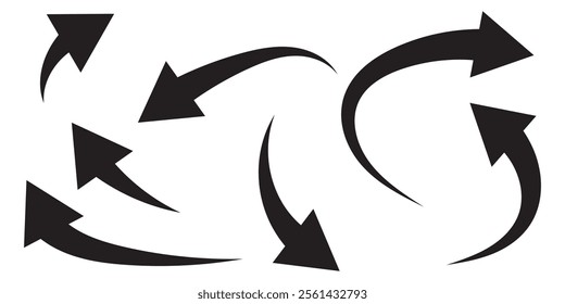 Set of black Curved Arrows isolated on white background. Vector illustration editable icons.