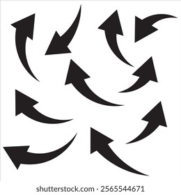 Set of black Curved Arrows isolated on white background. Vector illustration editable icons.