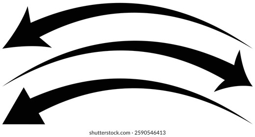 Set of black curved arrows isolated on white background. Black arrows set. Curved arrows sign isolated. Flat style arrow icon for your website, design, logo, app, UI. vector illustration.