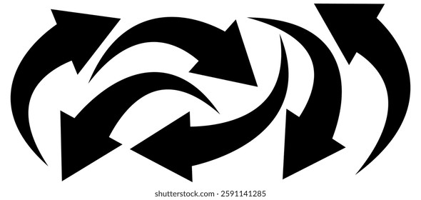 Set of black Curved Arrows isolated on white background. Vector illustration editable icons. Black arrows set. Curved arrows. Arrow sign. Flat style icons.