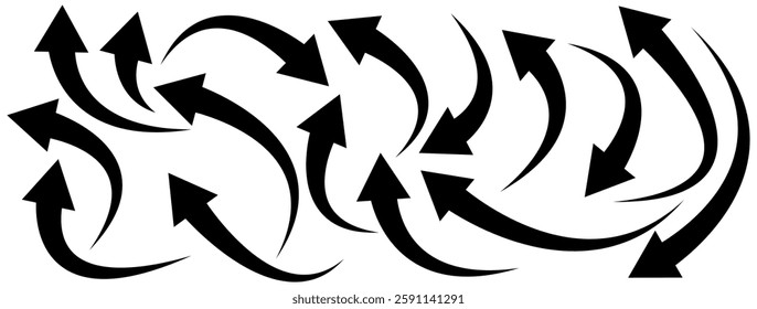 Set of black Curved Arrows isolated on white background. Vector illustration editable icons. Black arrows set. Curved arrows. Arrow sign. Flat style icons.