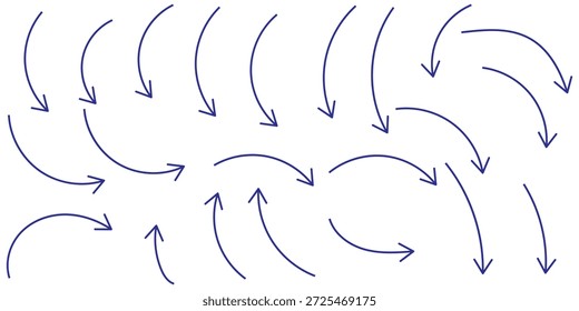 Conjunto de setas curvas pretas isoladas sobre fundo branco. Ícones editáveis de ilustração de vetor.