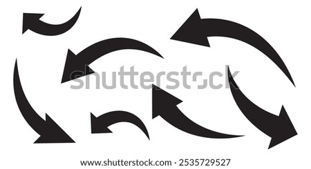 Set of black Curved Arrows isolated on white background. Vector illustration. eps 10