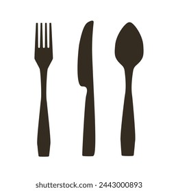 Set of black cutlery. Fork Spoon Knife. Vector design.