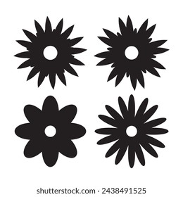 set of black daisies from geometric figures, collection of abstract silhouettes of flowers flowers icons isolated on white