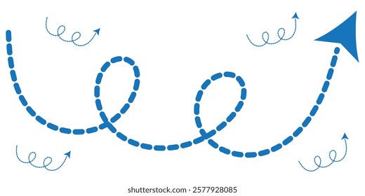 Set of black dashed arrows on white background. Dashed lines. Direction, way or pointer. design eps 10 