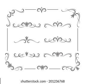 The set of black decorative curly elements and ornaments. EPS10.