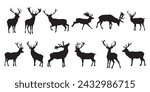 set of black deer animals silhouettes of wild deer