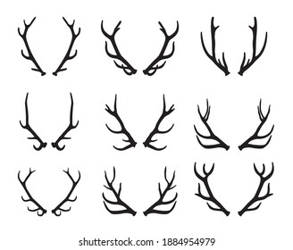 set of black deer antlers - vector illustration