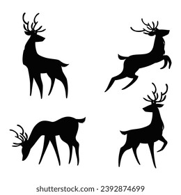 Set Of Black Deer Silhouettes