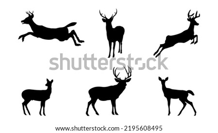 Set Of Black Deer Silhouettes
