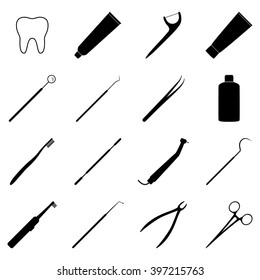 Set of black dental icons, vector illustration