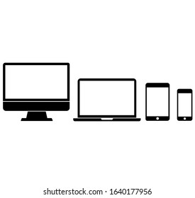 Set of black devices. Laptop, tablet, smartphone and computer vector illustrations EPS 10.