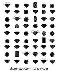 Conjunto de diamantes negros en un estilo plano aislado en un fondo blanco. Colección de joyas y diamantes. Línea con trazo editable