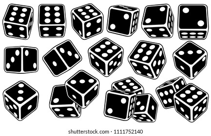 set of black dice in different positions