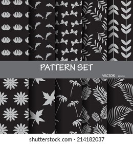 set of black different  seamless patterns. abstract nature concept, vector Endless texture can be used for wallpaper, pattern fills, web page background,surface textures. 