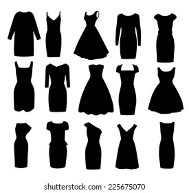 Set If Black Different Shapes Of Evening Ball Cocktail Dresses Vector