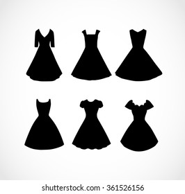 Set of black different shapes retro dresses vector