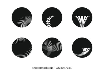 Set of black different size spiral lines. optical geometric art design elements for frames, logos, tattoos, and web pages. An abstract vector illustration Isolated on white background	