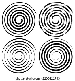 Set of black different spiral lines. Geometric art. Design element for logo, tattoo, web pages. Abstract vector illustration. Isolated on white background