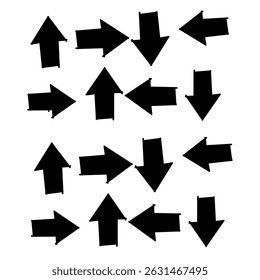 Set of black direction arrows on white background. Minimalist flat design, perfect for infographics, navigation icons, or graphic elements in presentations.
