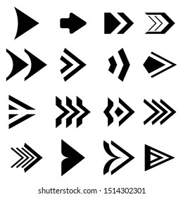 Set of black direction arrows. Direction arrows, web indication, pointer indicator. Vector.