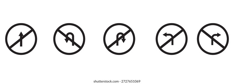 Conjunto de iconos de flecha direccional negra que incluyen giro en U, giro a la derecha, giro a la izquierda y flechas rectas. Señales de Vector simples para el tráfico, la navegación y las direcciones de la carretera