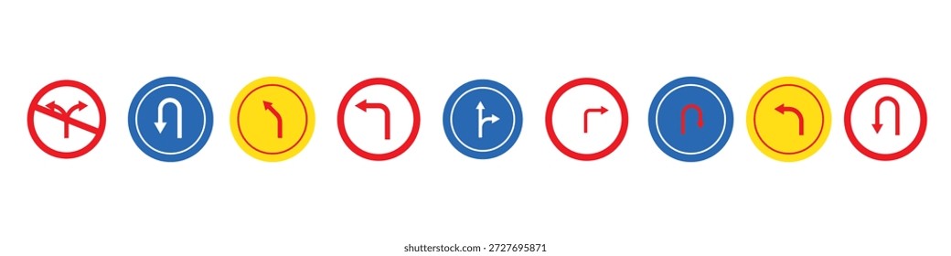 Conjunto de iconos de flecha direccional negra que incluyen giro en U, giro a la derecha, giro a la izquierda y flechas rectas. Sencillas señales de Vector para el tráfico, la navegación y las direcciones de la carretera.