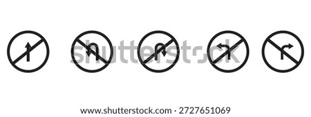 Set of black directional arrow icons including U turn, right turn, left turn, and straight arrows. Simple vector signs for traffic, navigation, and road directions