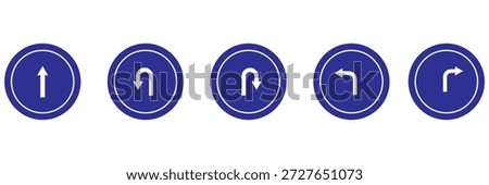 Set of black directional arrow icons including U turn, right turn, left turn, and straight arrows. Simple vector signs for traffic, navigation, and road directions