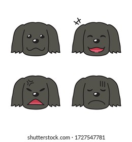 Conjunto de caras de perro negro que muestran diferentes emociones para el diseño.