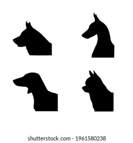 Set Of Black Dogs Icon. The Silhouette Of A German Shepherd, A Doberman, A Dachshund On A White Background.