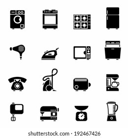 Set of black domestic appliances icons vector illustration design elements