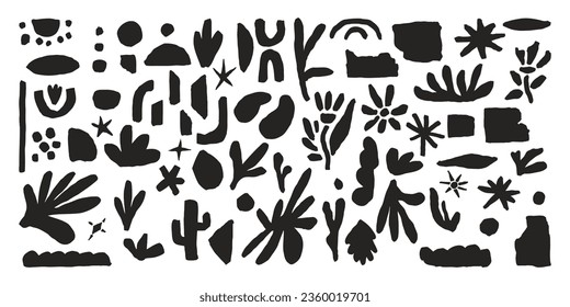 Set of black doodle abstract shapes isolated on white background. Trendy vintage cutout elements collection inspired by Matisse. Hand drawn vector illustration