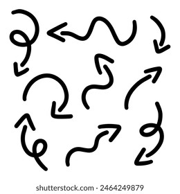 set of black doodle arrows with varying degrees of curvature