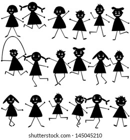 Set of black doodle children