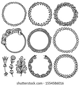 Set of black doodle frames, vignettes for bullet journal, notebook, diary and planner isolated on white background. Hand drawn vector illustration with space for your text.