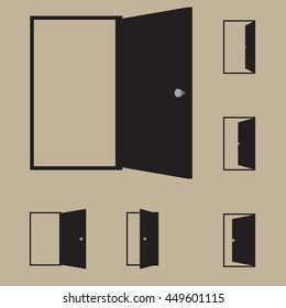 Set of black door icons. Vector illustration.
