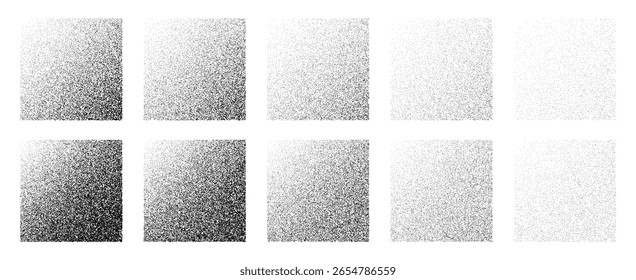 Satz von schwarzen Punktkorn-Rauschvektorelementen. Rastermuster für Grafikdesign und digitale Kunst. Abstrakter Farbverlauf-Effekt.