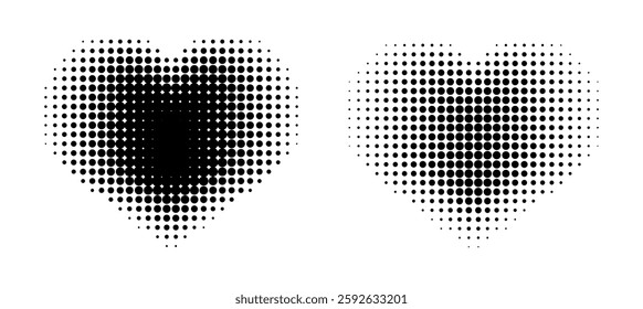 Set of Black dot halftone in Heart shape, Vector element.