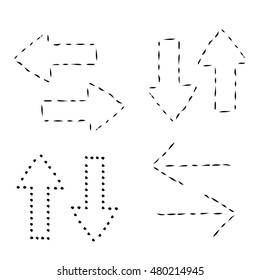 Set of black dotted arrows. Isolated vector hand drawn arrows set on a white background.