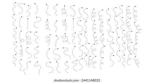 Conjunto de flechas punteadas negras vectores, icono de flecha, colección de vector de flecha, cursor de flecha punteada, flechas simples modernas, ilustración vectorial, vectores de flecha